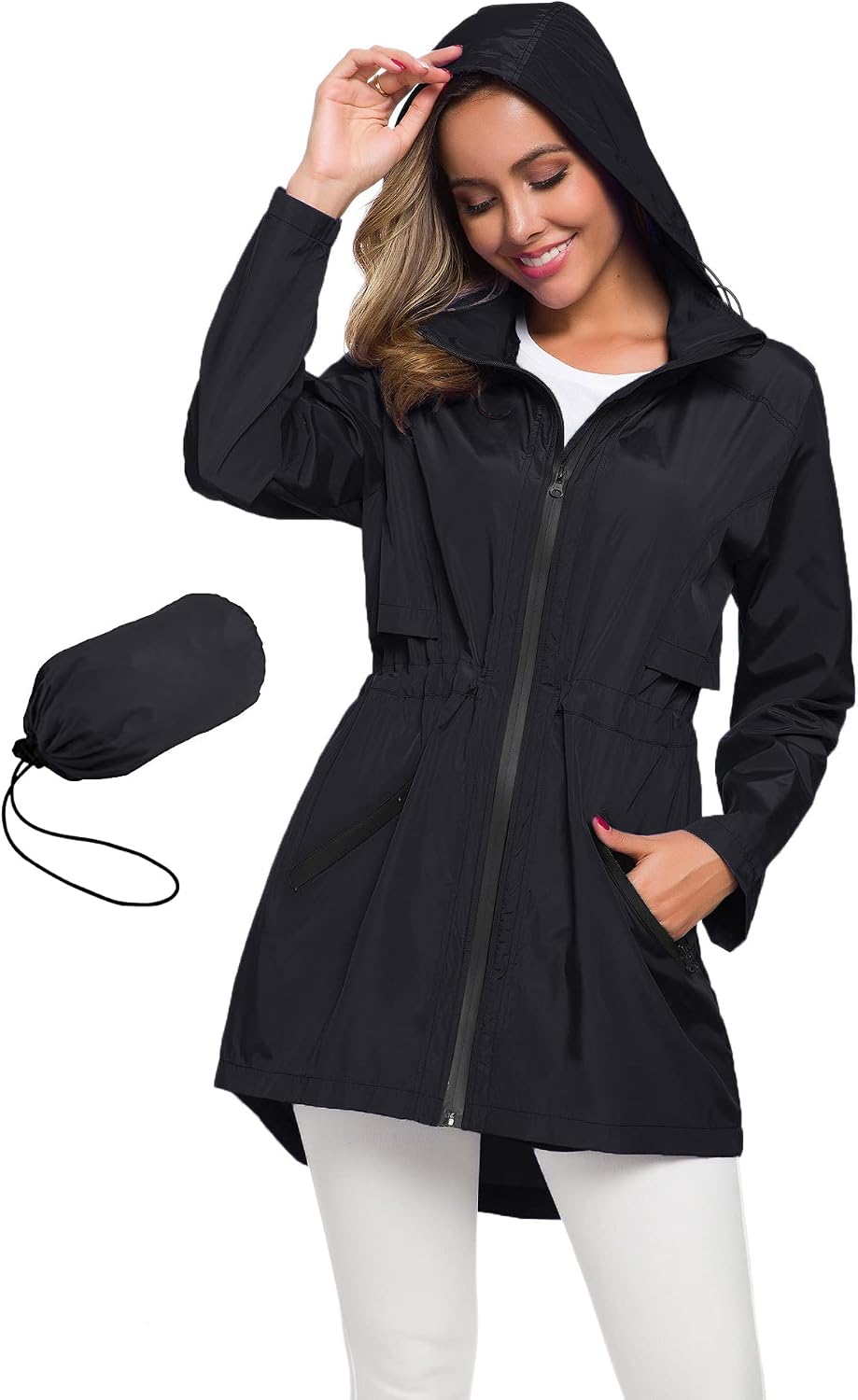 Long Raincoat with Hood Lightweight Waterproof Rain Jacket image 1