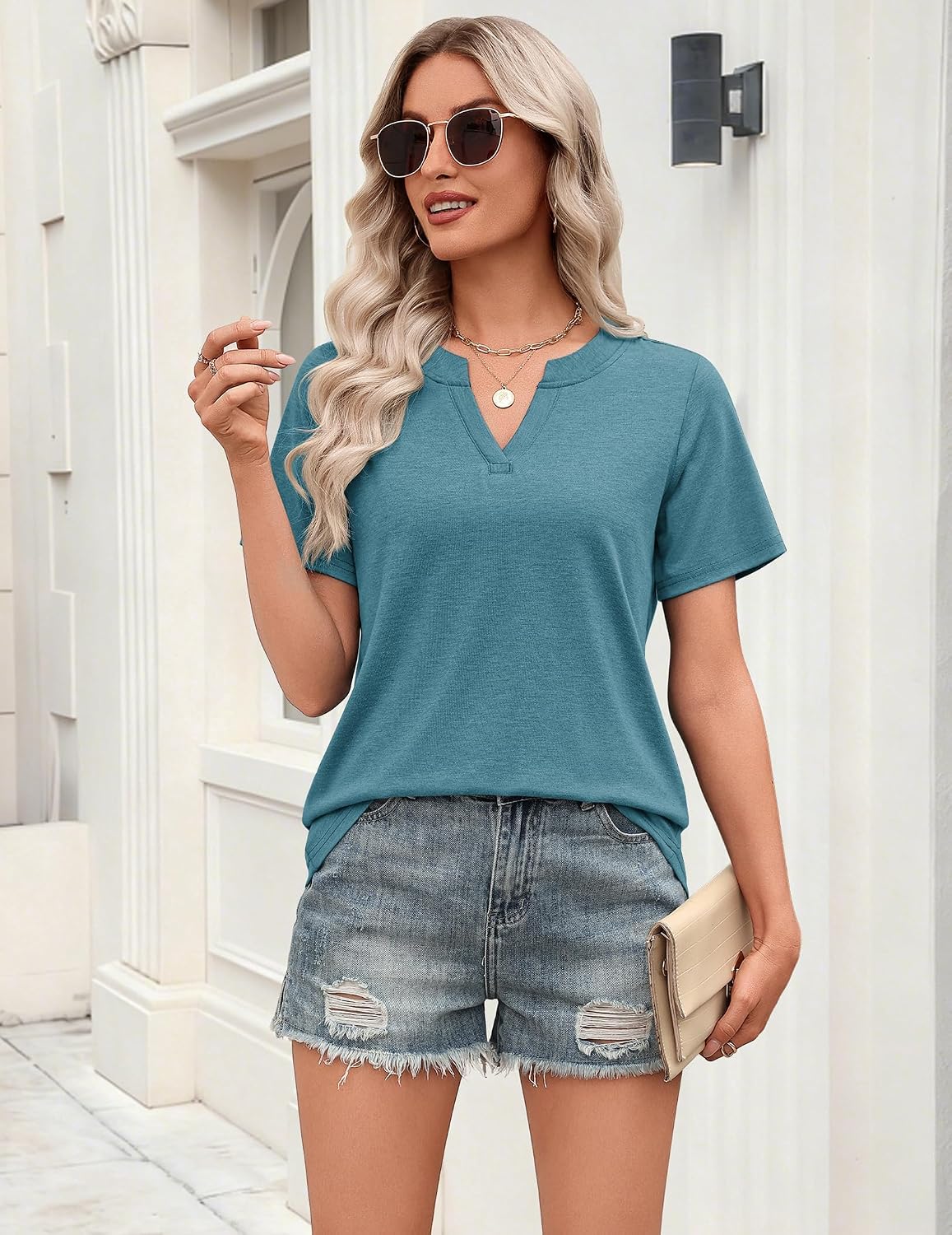 Zeagoo Tops Short Sleeve V Neck Tee Shirts Cute Dressy image 3