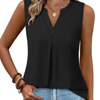 Gaharu Summer Tank Blouse Casual V Neck Sleeveless Tunic image 1